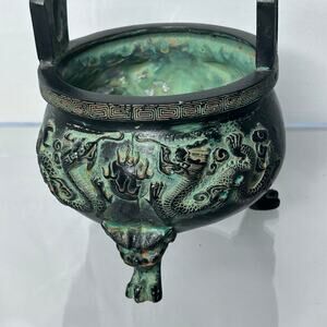 Vintage Chinese Style Bronze Dragon Censer Pair Temple Altar Incense Burners